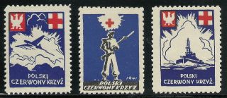 Poland Wwii 1941 Patriotic Red Cross Labels Complete Set Vf