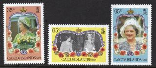 Caicos Islands 1985 Queen Mother 85th Birthday Sg 82 - 84 Unmounted
