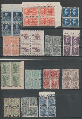 Italy 1906 - 1943 - 14 Blocks Of 4 Mnh Vf / P13799