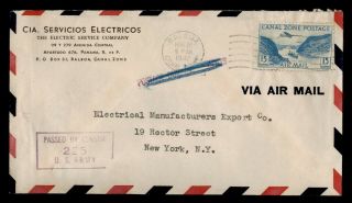 Dr Who 1942 Canal Zone Balboa Airmail To Usa Wwii Censored E67190