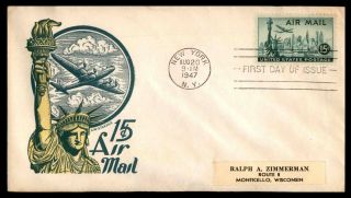 Mayfairstamps Us Fdc 1947 15 Cent Air Mail Statue Of Liberty L W Staehle First D