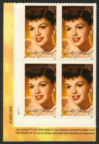 4077 39c Judy Garland,  Plate Block [s1111 Ll],  Any 4=free