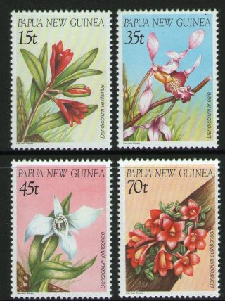 Papua Guinea 1986 Orchids Set Of 4 Unhinged