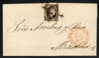 Spain 6 6c Spider Cancel And Red Cds On 1854 Folded Letter Sheet To Madrid