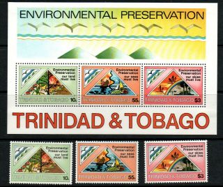 Trinidad & Tobago 1981 " Environmental " Set Of 3 & M/s,  Sg 585/7 & Ms588 M/m.