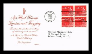 Dr Jim Stamps Us Luminescent Tagged Air Mail 8c First Day Cover Block C64a