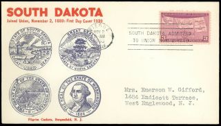 Nov 2,  1939 Pierre Sd Cds,  South Dakota Statehood,  Pilgrim Cachet,  Sc 858 Fdc