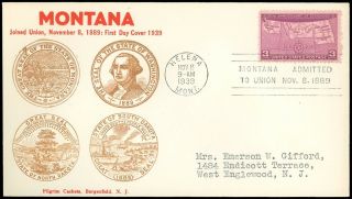 Nov 8,  1939 Helena Mt Cds,  Montana Statehood,  Pilgrim Cachet,  Us Scott 858 Fdc