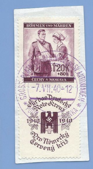 Germany Nazi Third Reich Nazi 1940 Nurse Soldier B&m Stamp Ww2 Era