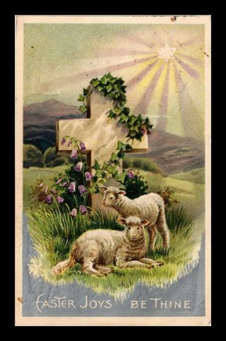 Dr Jim Stamps Us Easter Joys Be Thine Cross Sheep View Postcard 1909