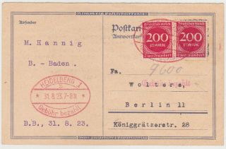 G.  Dr 1923 (31.  8) Reused P.  St.  C.  Heidelberg Mi 269 (2) T.  Percu.  " 7600 " =8t.  (last D.  Rate)