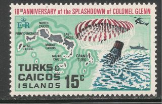 Turks & Caicos Islands 248 (a44) Vf Mnh - 1972 15c Map And Splashdown