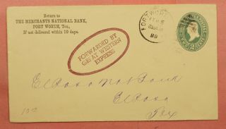 1889 Fort Worth Tx Stationery,  Fake? Forwarded By Great Western Express