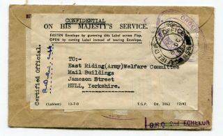 Uk Gb - Military 1944 Economy Reuse Ohms Cover - Orderly Room Oval Cancel -