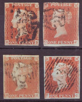 1d Red (1841) Group Of (4) Examples - Noted: Fine Example Of Plate 40.