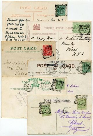 Uk Squared Circle Postmarks 1904 - 1906 Group Of Six Edward Franking Postcards