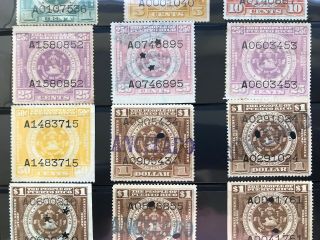 Puerto Rico Internal Revenue,  lot 17 stamps,  varieties,  includes $5 y $50 stamp 4