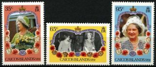Caicos Islands 1985 Sg 82 - 84 Queen Mother Mnh Set D73665