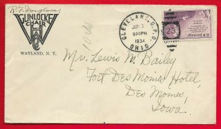 Us 1934 Commercial Cover W.  H.  Gunlocke Chair Cleveland Dpo To Des Moines Iowa