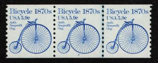 United States,  Scott 1901,  Coil Strip Of 3 Stamps Pnc 3,  Bicycle 1870s,  Mnh