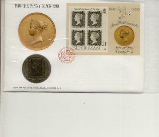 Isle Of Man 1990 Post Office Official Penny Black Coin Cover,  No 3