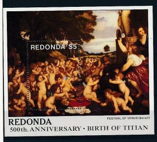 D277575 500th Anniversary Birth Of Titian Paintings S/s Mnh Redonda