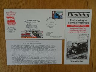 Festiniog Railway 125 Years Of Steam Stamp First Day Cover Dated 1988