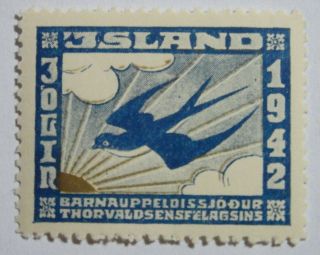 1942 Iceland Dove In Flight Christmas Seal Stamp