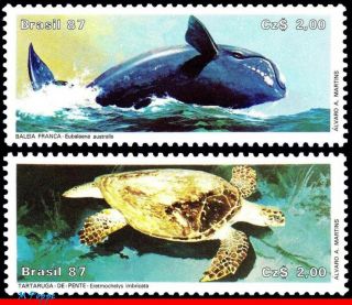 2102 - 03 Brazil 1987 Marine Conservation,  Whale And Turtle,  Fauna,  Set Mnh