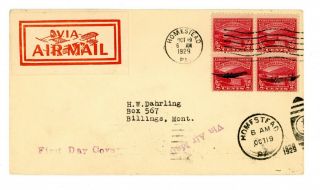 Us Fdc Cover Scott 681 - Block Of 4 - Homestead,  Pa To Billings,  Mt 10/19/1929