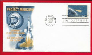 Us 1962 Fdc 1193 " Project Mercury " Issue Fleetwood Cachet
