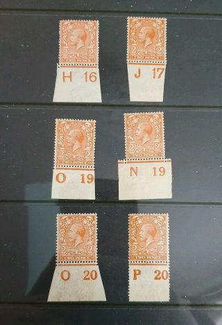 Gb Stamps King George V 1912 - 24 6x 2d Values Controls M/mint