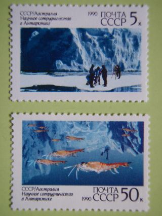Russia 1990 Antarctic Research Australia Joint Scientists Krill Mnh Sc 5902 - 5903