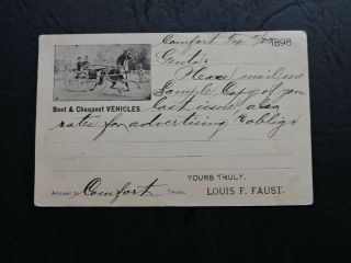 1898 Comfort Texas Faust Vehicle Horse Buggy Ad Postal Card Ux12 Illustrated
