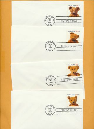 Teddy Bears Set Of 4 No Cachet 2002 First Day Covers Great For Artist Lot 789