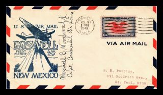 Dr Jim Stamps Us Roswell Mexico Am 29 First Flight Air Mail Cover Signed