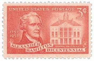 1957 Alexander Hamilton 3 Cents Us Postage Stamp Scott 1086