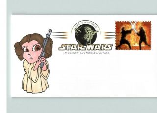 Star Wars,  Hand Painted Cartoon Princess Lea,  Color Cancel,  1 Of 1 Made,  Fdc