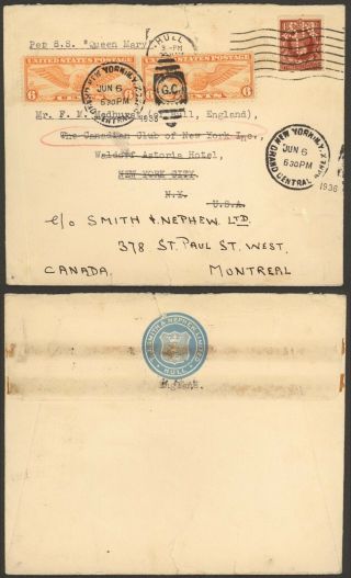 Gb 1936 - Perfin On Cover To Usa And Resent To Canada 30265/6