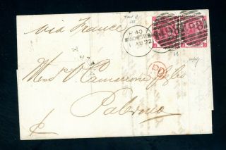 1872 Manchester To Italy Cover 2 X 3d Plate 8 (s282)
