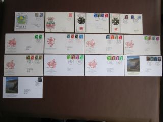 Wales - 12 Definitive Fdcs,  1 From Scotland - From Period 1968 To 2000