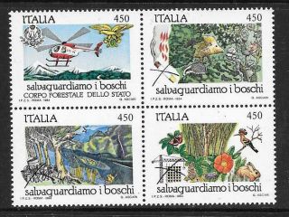 Italy - 1984.  Nature Protection - Forests - Set Of 4 In Mnh Block