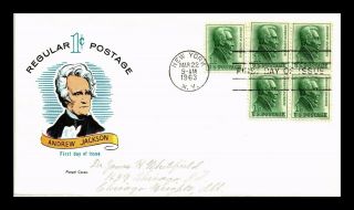 Dr Jim Stamps Us Andrew Jackson First Day Cover Fluegel Cachet Block