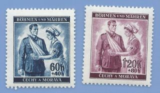 Germany Nazi Third Reich Nazi 1940 Nurse Soldier B&m Stamp Set Ww2 Era