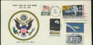 C76 Moon Landing 1969 Dual Cancel Ua Fdc 1st Kruliks Cachet With 5 Stamp Combo