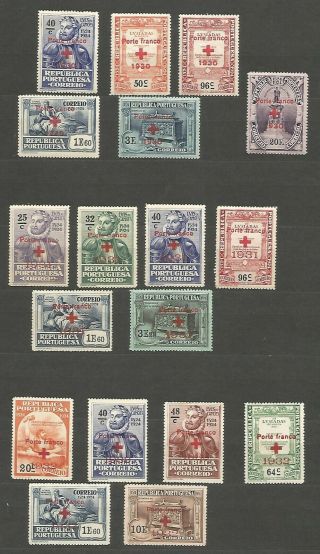 Portugal Bob Red Cross Franchise Complete Sets 1930 Mlh 1931 Mnh & 1932 Mng