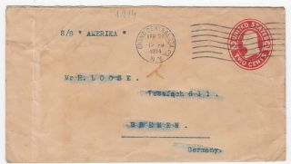 Usa Old Postal Stationery Cover Sent To Germany Ship America 1914