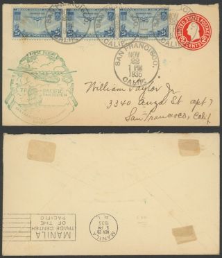 Usa 1935 1st Flight Air Mail Stationery San Francisco Manila Philippine 34770/2