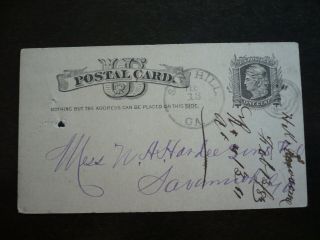 Postal History - Usa - Postal Card - Ux7 - Sun Hill,  Ga To Savannah,  Ga