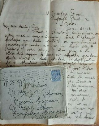 Great Britain 1913 Cover & Long Letter To Marconi Radio Engineer P.  S.  N.  C.  Chile